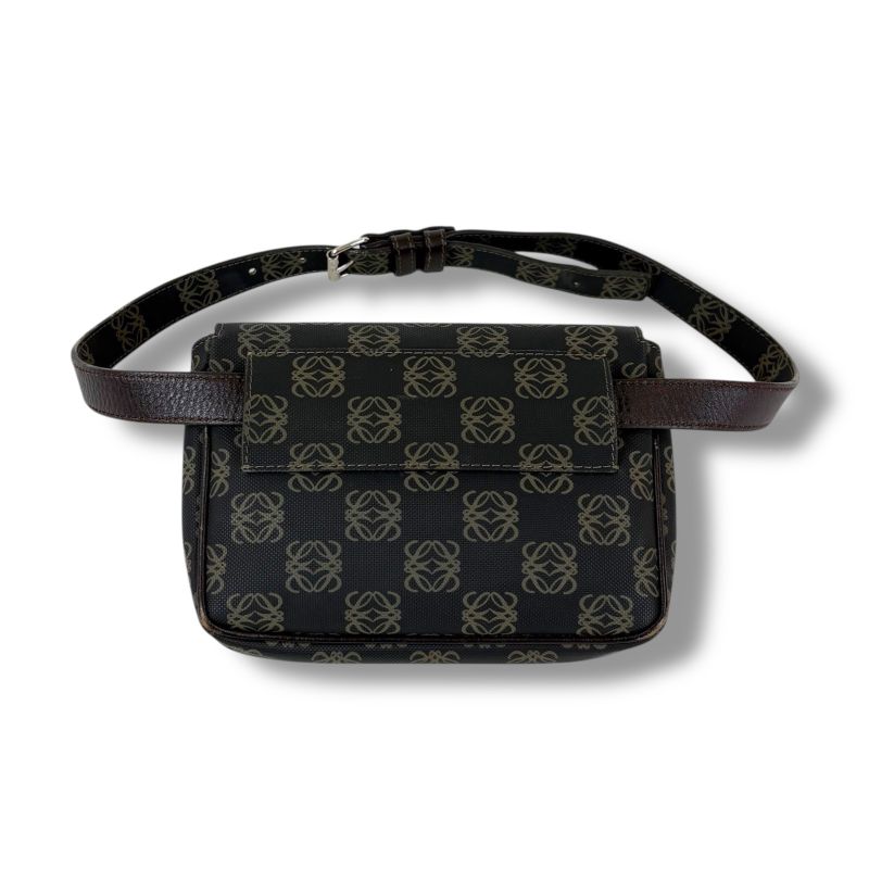 Loewe Waist Pouch Cross Repeat Anagram Logo Leather Black Brown