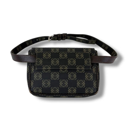 Loewe Waist Pouch Cross Repeat Anagram Logo Leather Black Brown