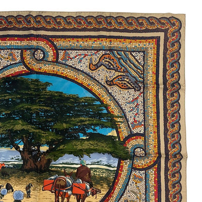 Hermes Carre 90 Under the Himalayan Cedar Sous le Cedre Silk Scarf Beige Box