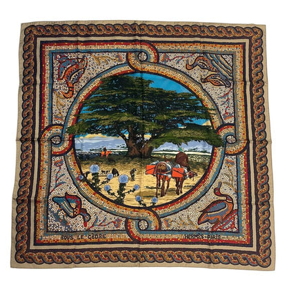 Hermes Carre 90 Under the Himalayan Cedar Sous le Cedre Silk Scarf Beige Box