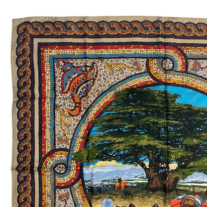 Hermes Carre 90 Under the Himalayan Cedar Sous le Cedre Silk Scarf Beige Box