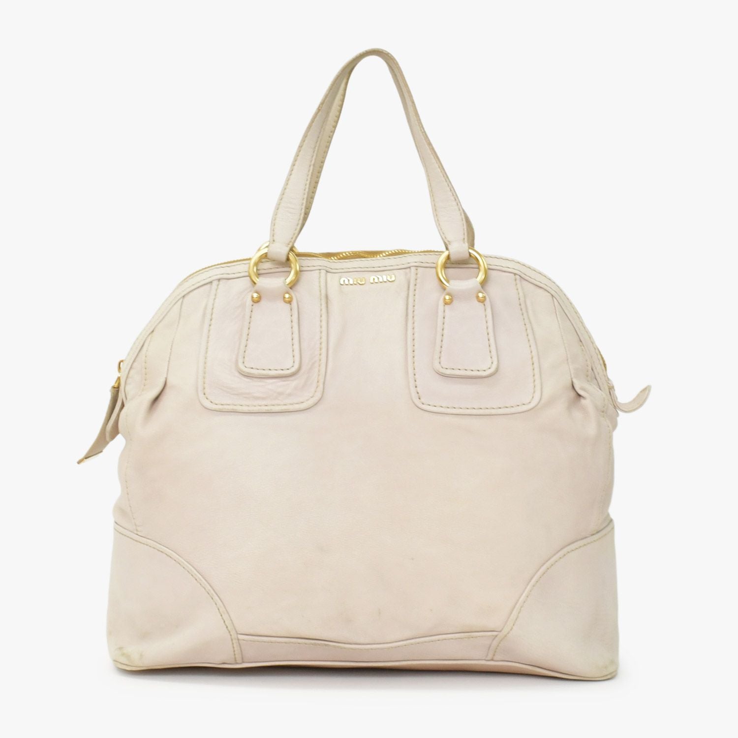 Miu Miu Vintage Handbag Beige Brown Leather Gold