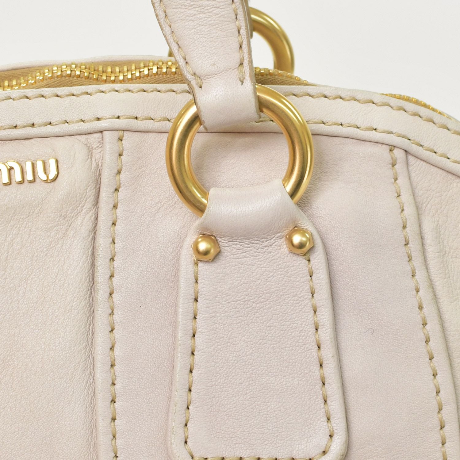 Miu Miu Vintage Handbag Beige Brown Leather Gold — view 6