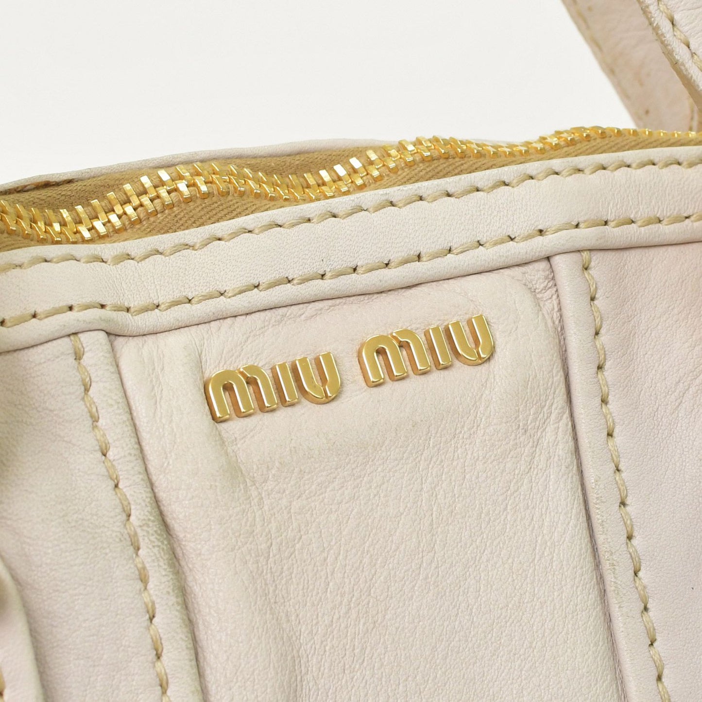 Miu Miu Vintage Handbag Beige Brown Leather Gold — view 5