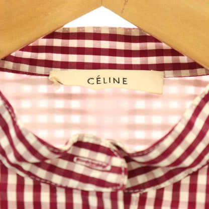 Celine Phoebe Season Check Collar Stand Collar L S Cotton Shirt Blouse 36 Red