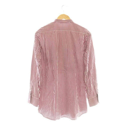 Celine Phoebe Season Check Collar Stand Collar L S Cotton Shirt Blouse 36 Red