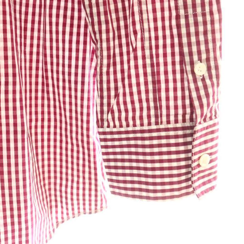Celine Phoebe Season Check Collar Stand Collar L S Cotton Shirt Blouse 36 Red