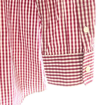 Celine Phoebe Season Check Collar Stand Collar L S Cotton Shirt Blouse 36 Red