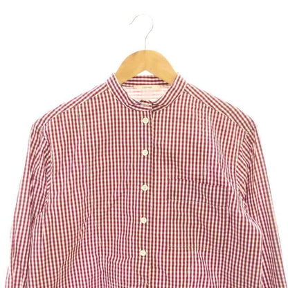 Celine Phoebe Season Check Collar Stand Collar L S Cotton Shirt Blouse 36 Red