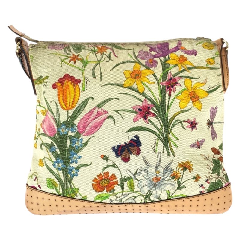 Gucci Flora Multicolor Gold Canvas Leather Shoulder Bag