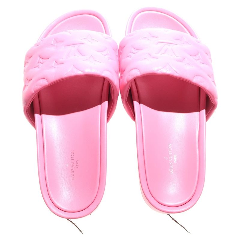 Louis Vuitton Revival Line Monogram Lambskin Leather Platform Slide Sandals Pink
