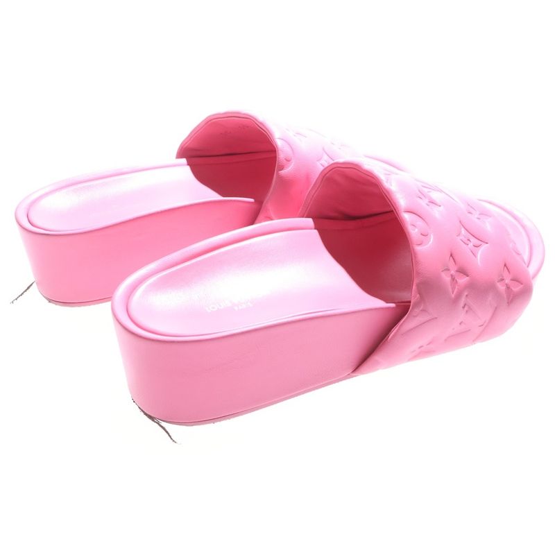 Louis Vuitton Revival Line Monogram Lambskin Leather Platform Slide Sandals Pink