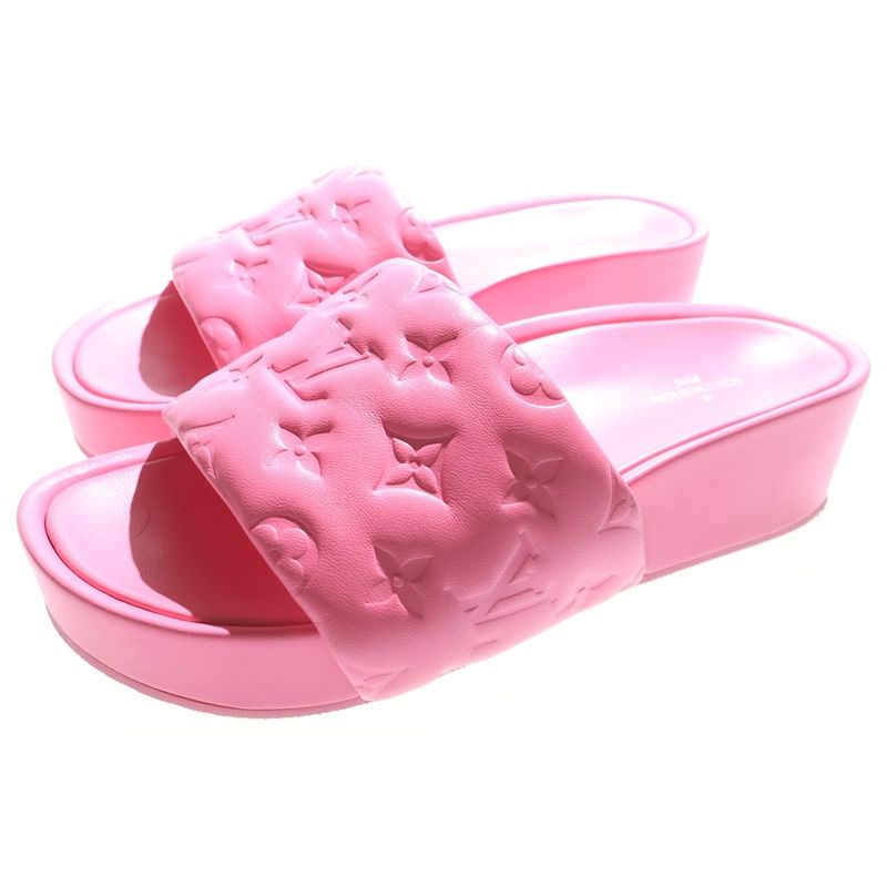 Louis Vuitton Revival Line Monogram Lambskin Leather Platform Slide Sandals Pink