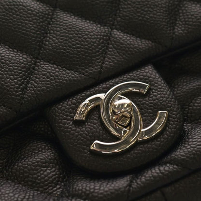 Chanel Quilted 25 Chain Shoulder Bag Black Caviar Leather Silver