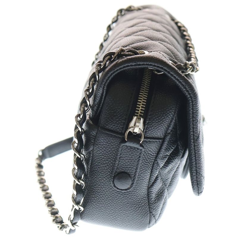 Chanel Quilted 25 Chain Shoulder Bag Black Caviar Leather Silver