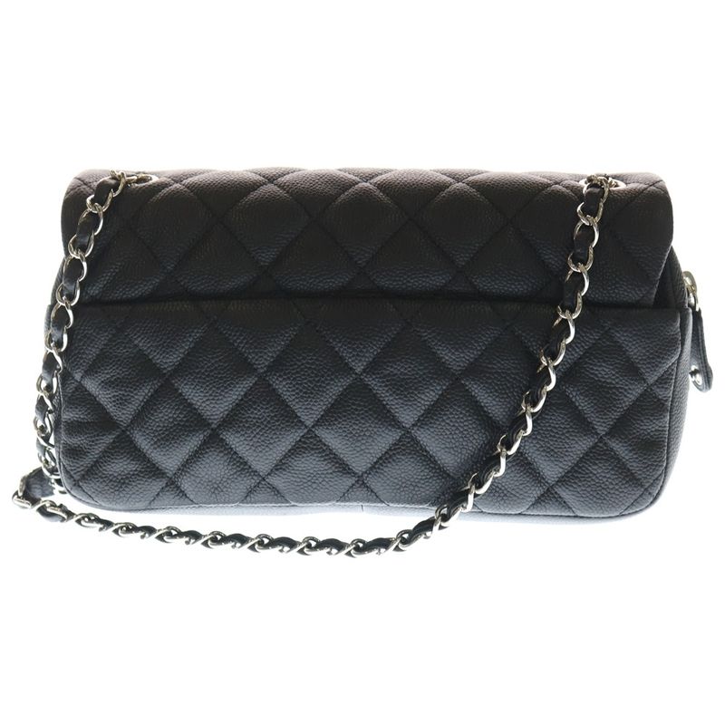 Chanel Quilted 25 Chain Shoulder Bag Black Caviar Leather Silver