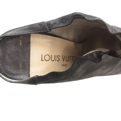 Louis Vuitton Mule High Heel Sandals Leather Square Toe 38 Black