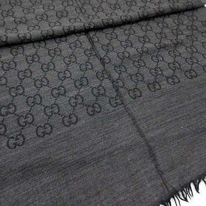 Gucci GG Pattern Wool Silk Large Shawl Gray Black