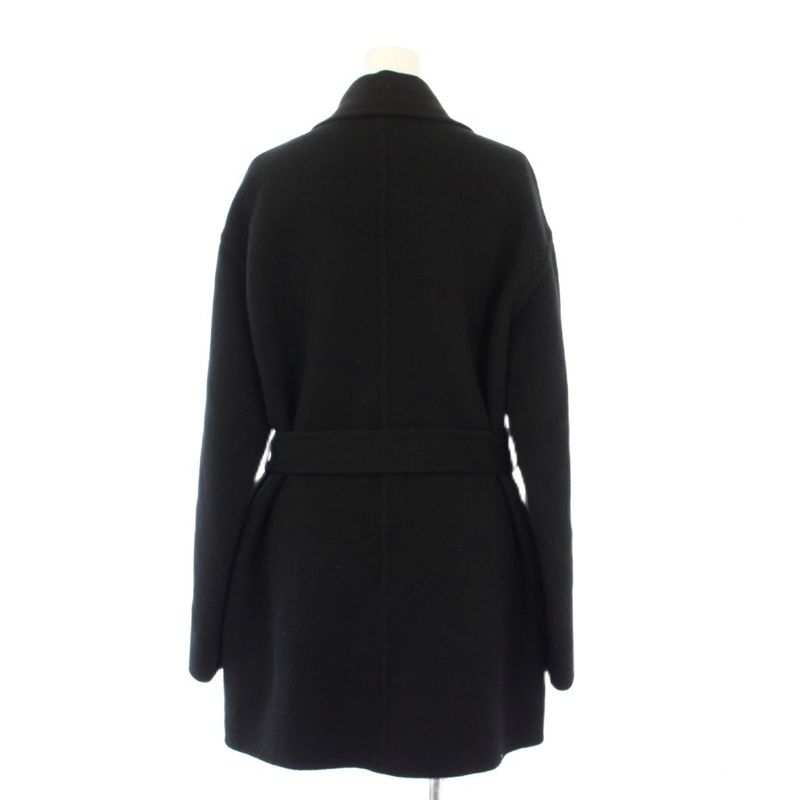 Hermes Cashmere Double Face Coat Middle Length 36 Black KH