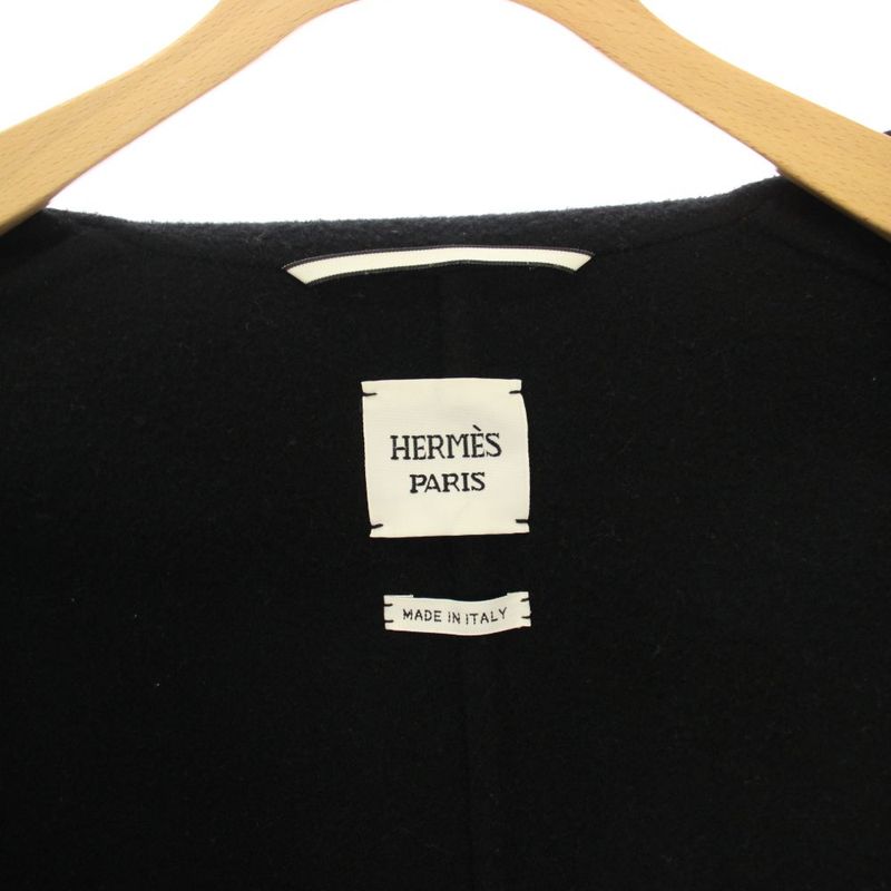 Hermes Cashmere Double Face Coat Middle Length 36 Black KH