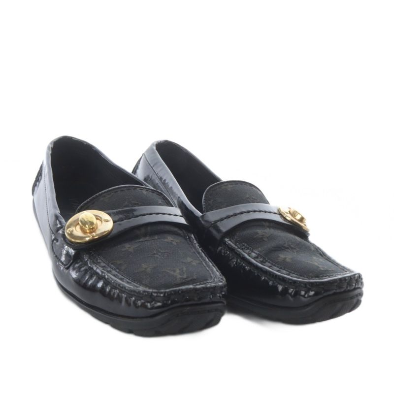 Louis Vuitton Monogram Driving Shoes Lofa Slip on Canvas Enamel Leather 36