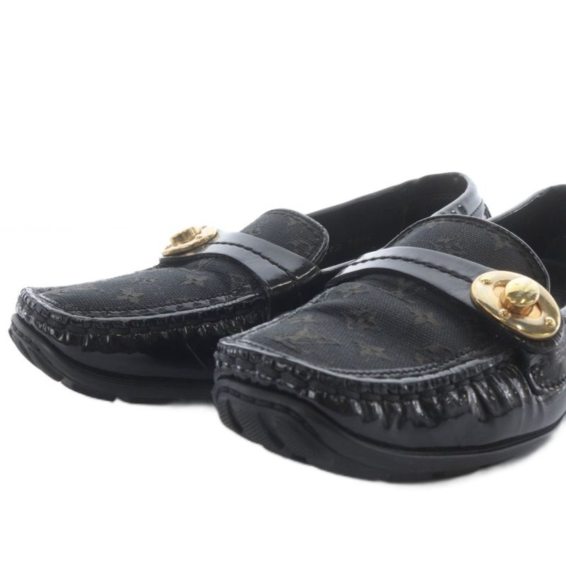Louis Vuitton Monogram Driving Shoes Lofa Slip on Canvas Enamel Leather 36