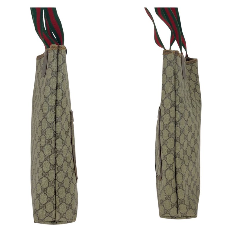 Gucci Vintage Sherry Line Beige Brown GG Supreme Canvas Leather Tote