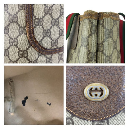 Gucci Vintage Sherry Line Beige Brown GG Supreme Canvas Leather Tote
