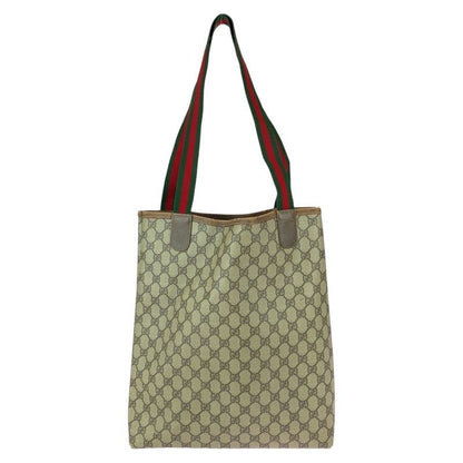 Gucci Vintage Sherry Line Beige Brown GG Supreme Canvas Leather Tote