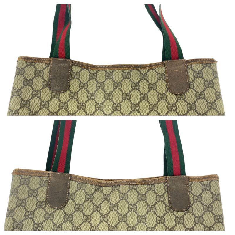 Gucci Vintage Sherry Line Beige Brown GG Supreme Canvas Leather Tote