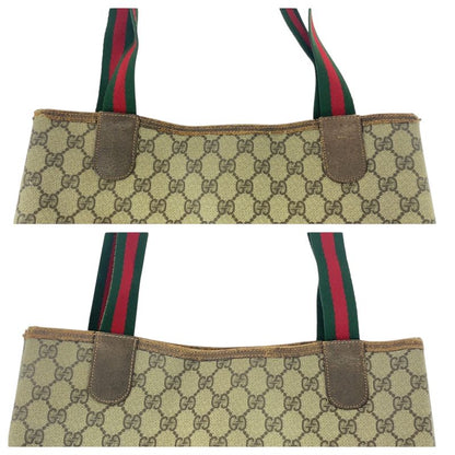 Gucci Vintage Sherry Line Beige Brown GG Supreme Canvas Leather Tote