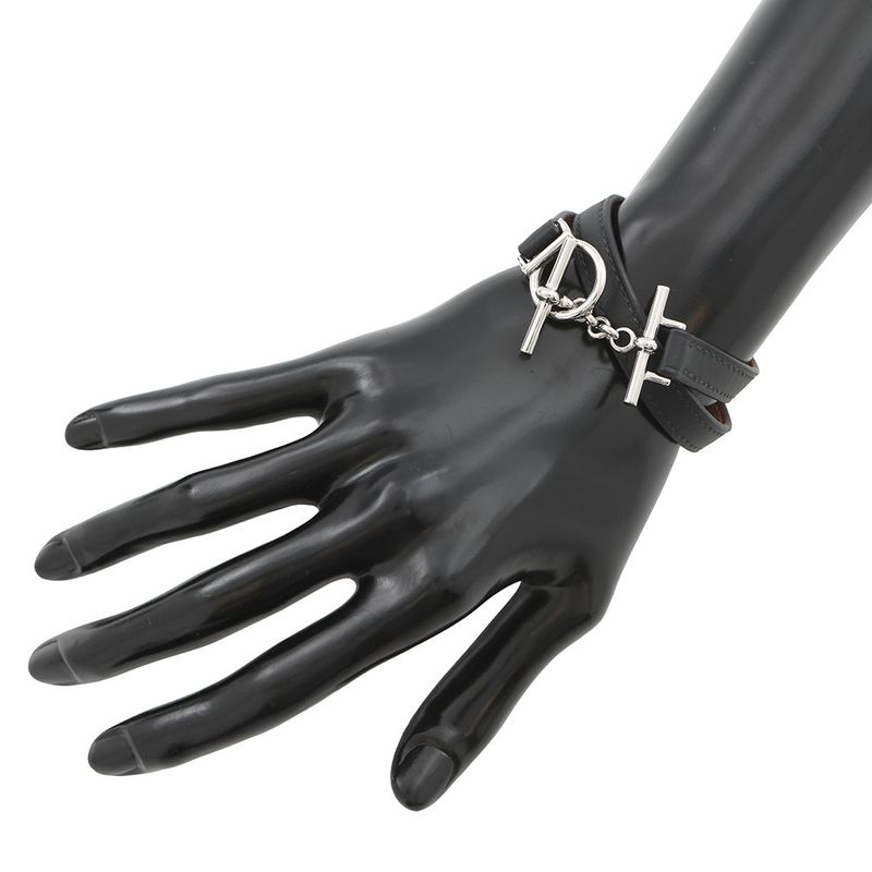 Hermes Bracelet Croisier Double Tour Black Silver Swift T3
