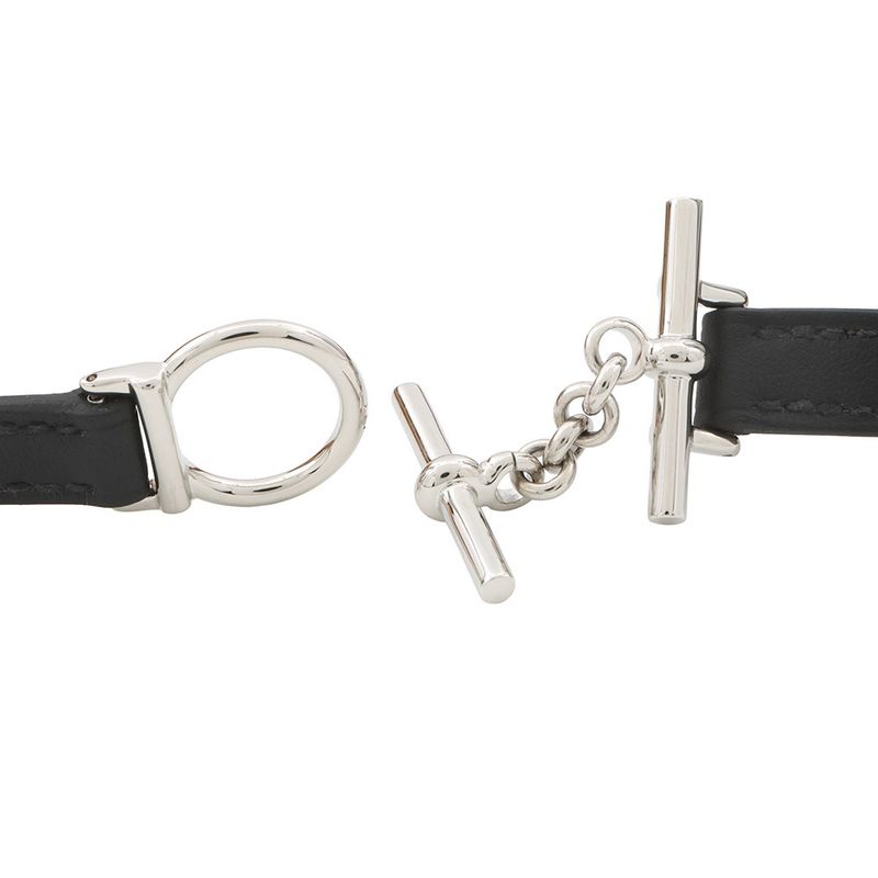 Hermes Bracelet Croisier Double Tour Black Silver Swift T3