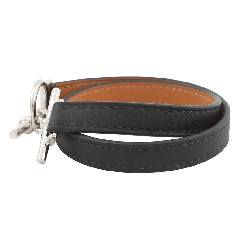 Hermes Bracelet Croisier Double Tour Black Silver Swift T3