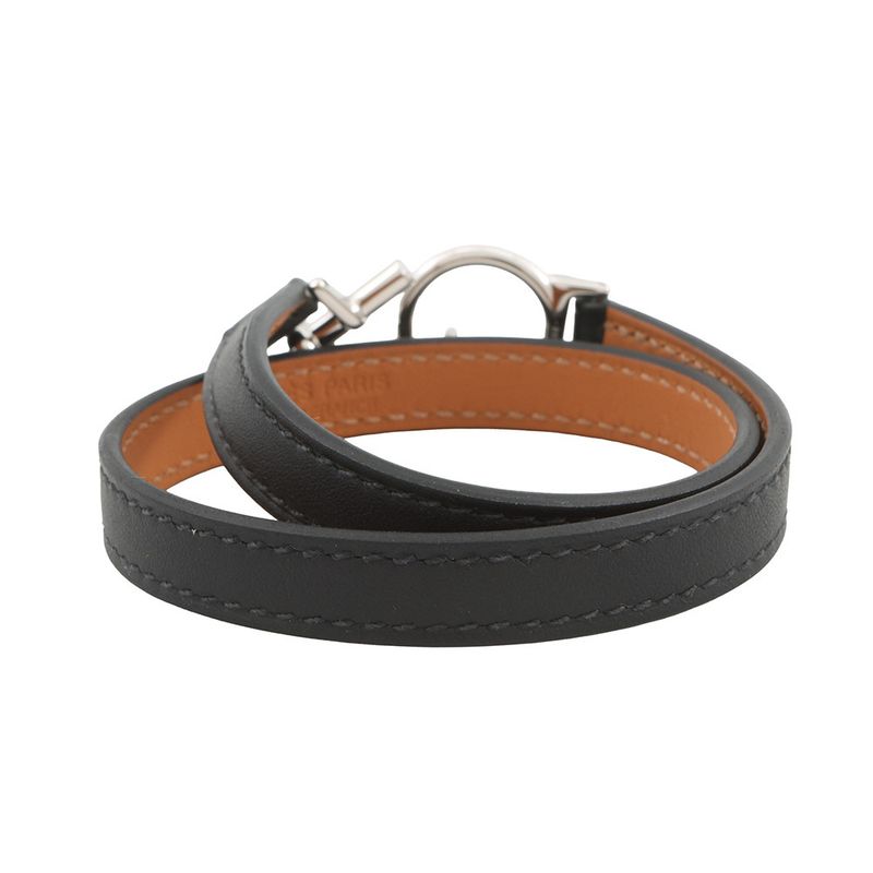 Hermes Bracelet Croisier Double Tour Black Silver Swift T3