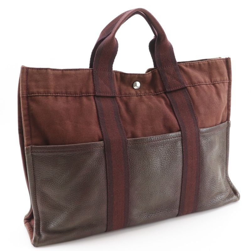 Hermes Sac Fourre Tout MM Half Leather Cotton Brown