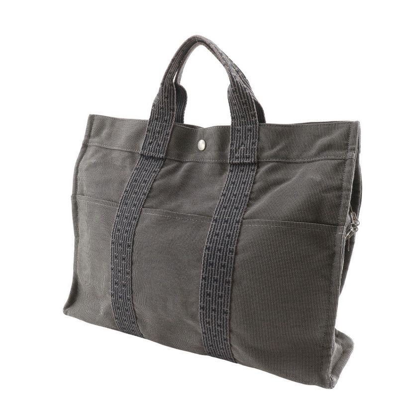 Hermes Her Line MM Tote Nylon Canvas Gray Handbag