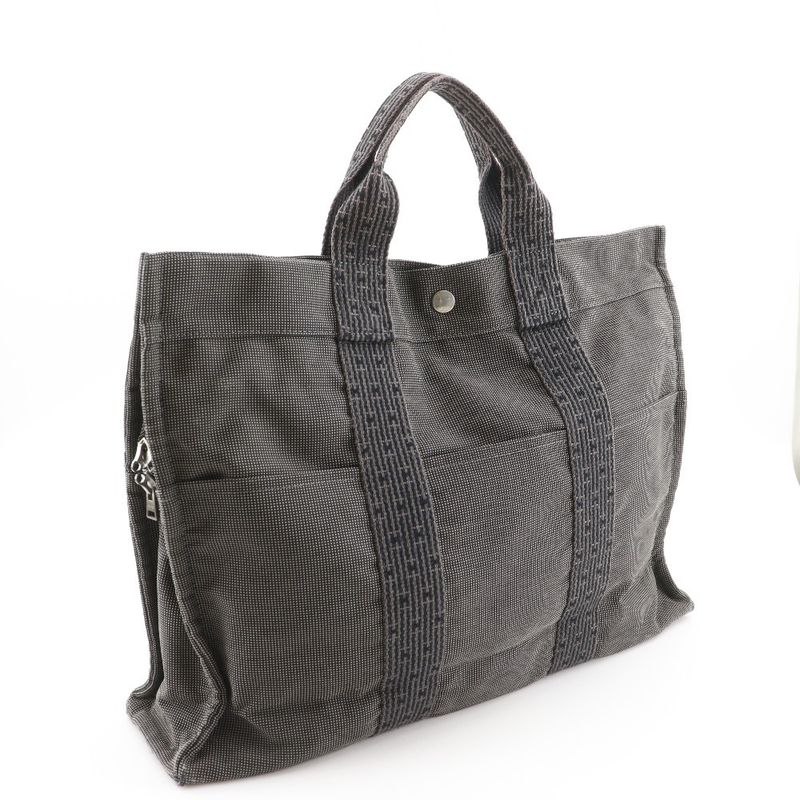 Hermes Her Line MM Tote Nylon Canvas Gray Handbag