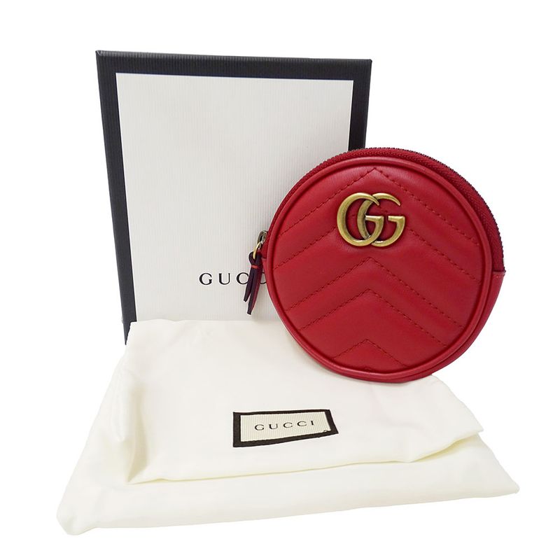 Gucci Wallet Coin Case Leather GG Marmont Red Zip Around
