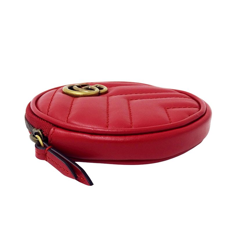 Gucci Wallet Coin Case Leather GG Marmont Red Zip Around