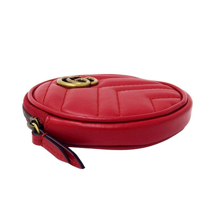 Gucci Wallet Coin Case Leather GG Marmont Red Zip Around