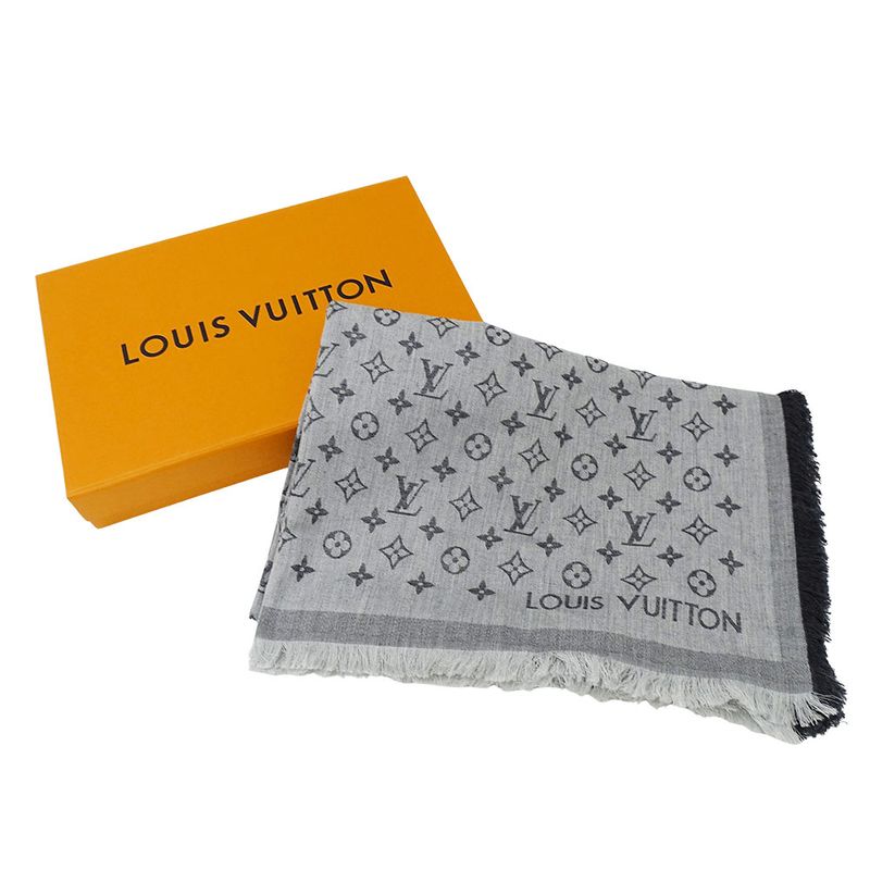 Louis Vuitton Shawl Cotton Shawl Monogram Essential Gray