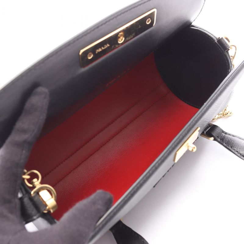 Prada Handbag Black Sapphire Leather 2-Way Chain
