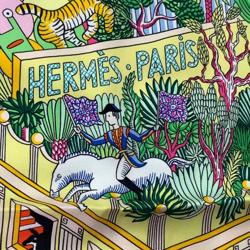 Hermes Scarf Silk Large Carre 140 Animapolis White Box