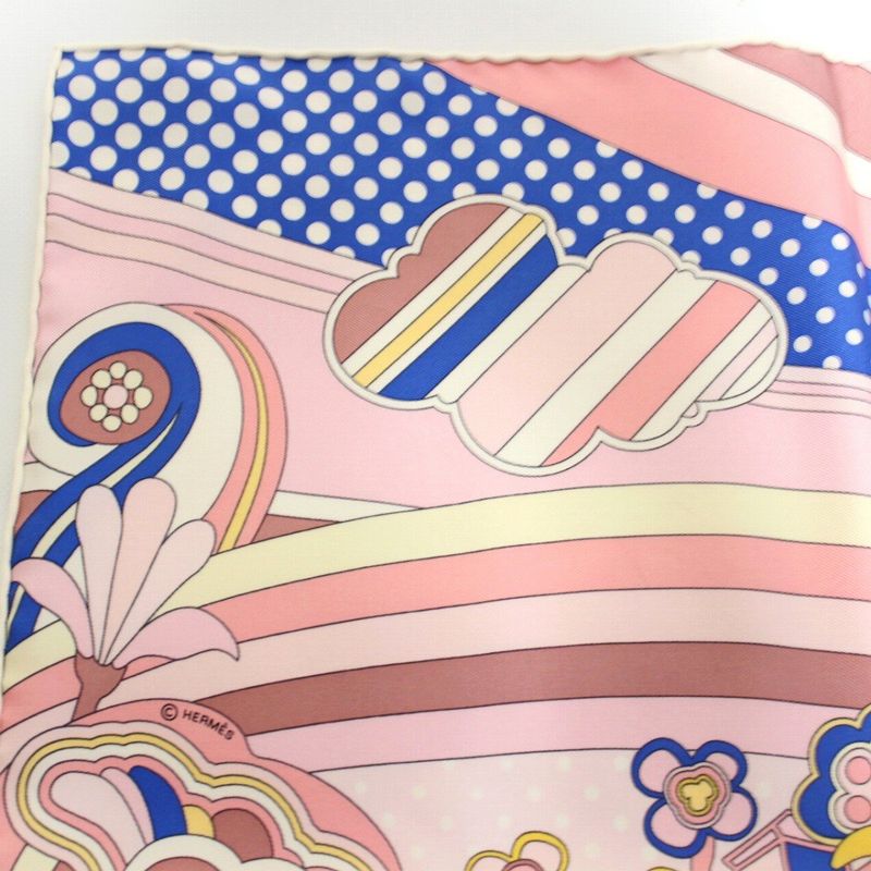 Hermes Carre 45 Gavroche Faubourg Rainbow Silk Pink Scarf