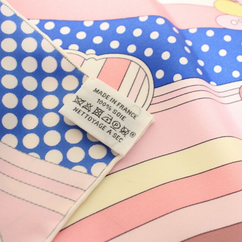 Hermes Carre 45 Gavroche Faubourg Rainbow Silk Pink Scarf