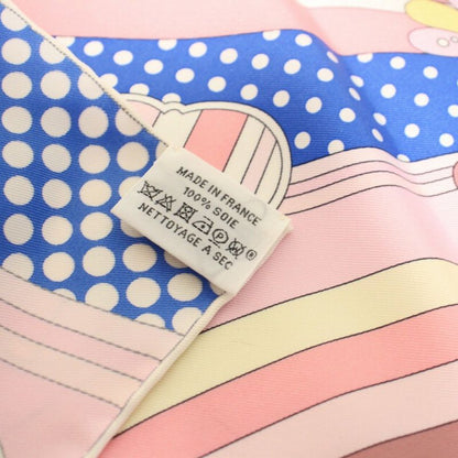 Hermes Carre 45 Gavroche Faubourg Rainbow Silk Pink Scarf