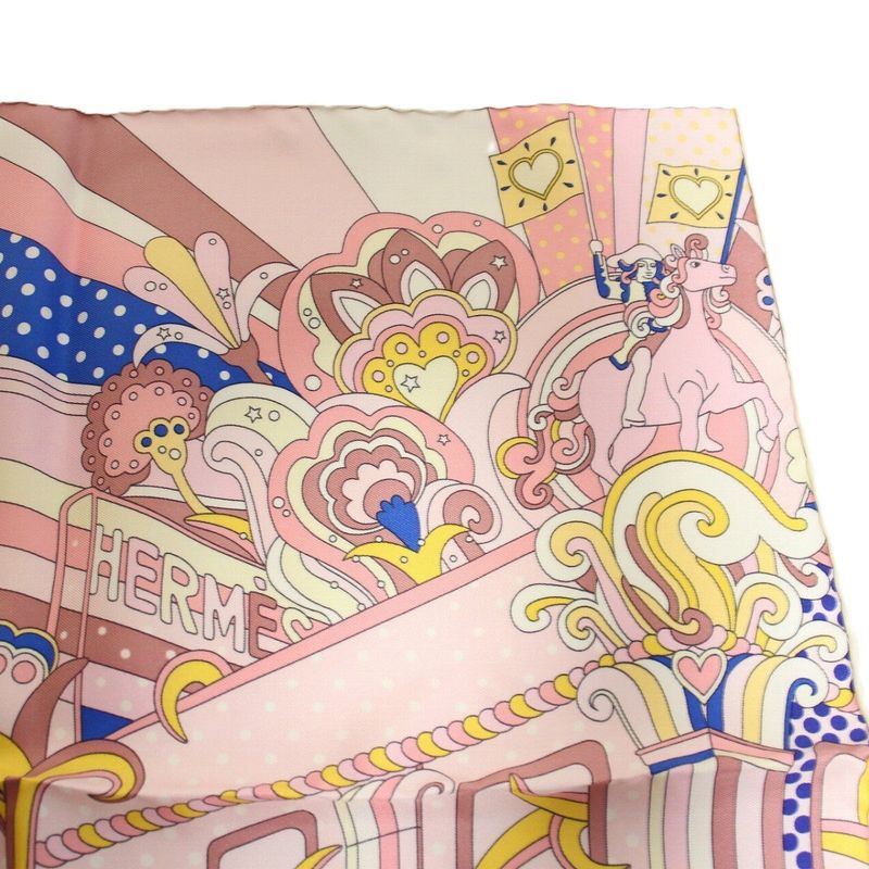 Hermes Carre 45 Gavroche Faubourg Rainbow Silk Pink Scarf