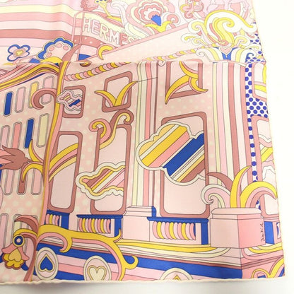 Hermes Carre 45 Gavroche Faubourg Rainbow Silk Pink Scarf