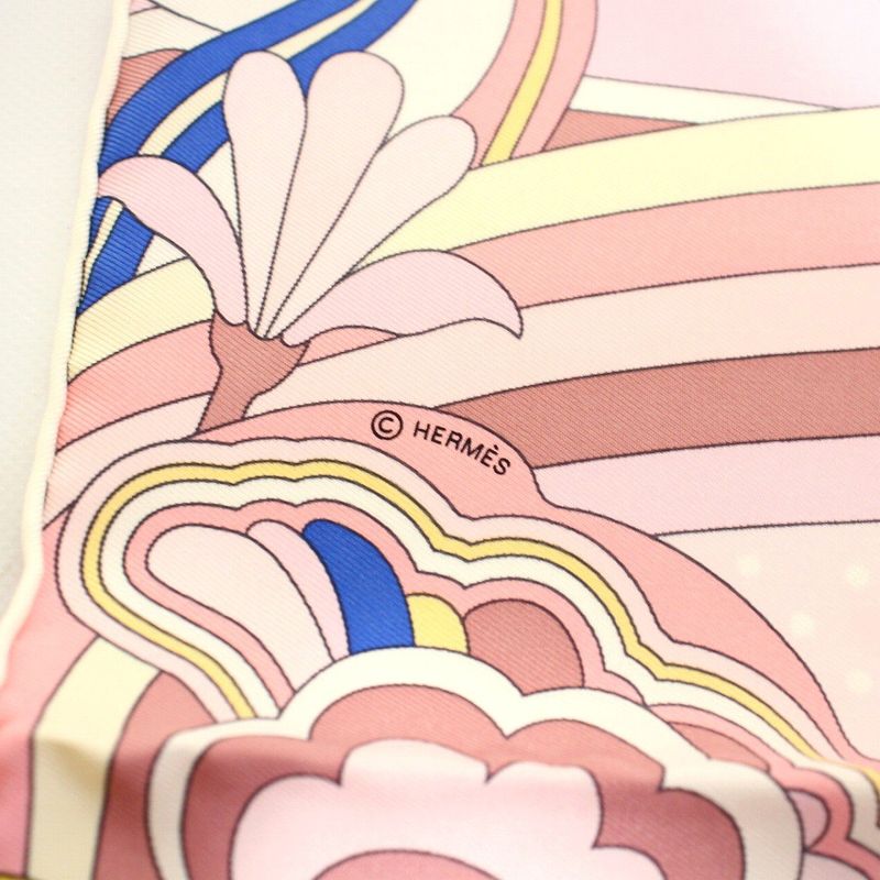 Hermes Carre 45 Gavroche Faubourg Rainbow Silk Pink Scarf